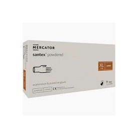   Gumikesztyű latex púderes fehér " S " Santex 
[ 100 db/cs] [ 10 cs/# ]
