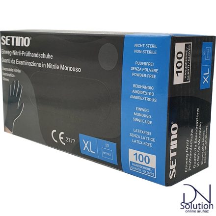 Gumikesztyű nitril KÉK púdermentes XL 
 [ 100 db/cs ] [ 10 cs/# ] Setino