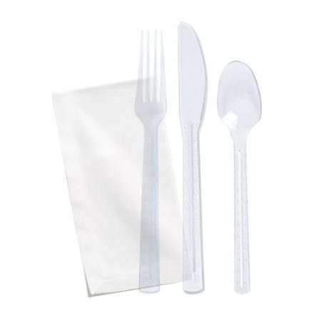 Cuttlery packed Superior TRANSPARENT - spoon, fork, knife, napkin (50pcs/pck)