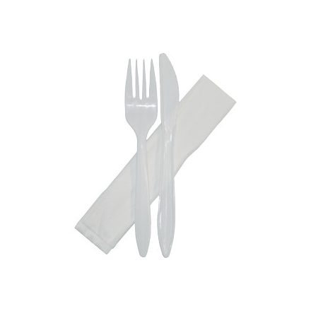 Cuttlery packed white - fork, knife, napkin (50pcs/pck)