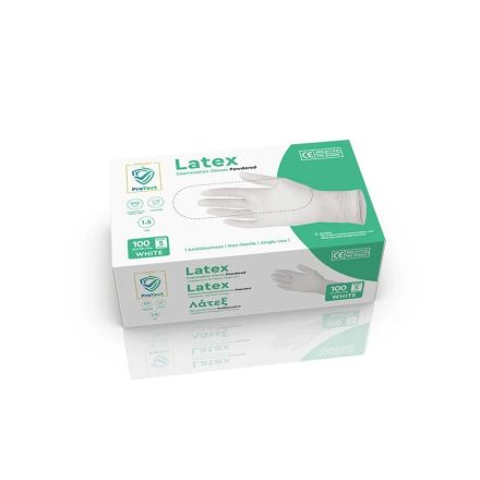 Gumikesztyű latex Fehér Púderes Gloves M 
  [ 100 db/cs] [ 10 cs/# ] (Protect)