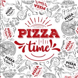   Pizzadoboz "TIME" grafikás csapott sarkú 52 x  52 x 4 cm szögletes [ 50 db/cs ]