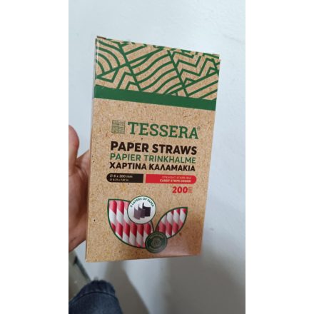 Szívószál, Papír Piros-fehér - 8 x 200mm [200db/cs]